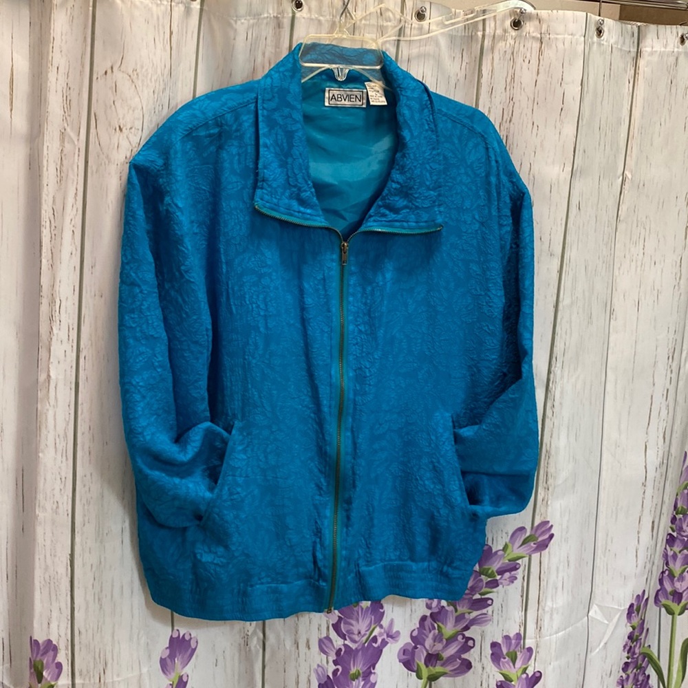 Vintage Abvien 100% Silk Shell in Teal Blue waisted jacket size L